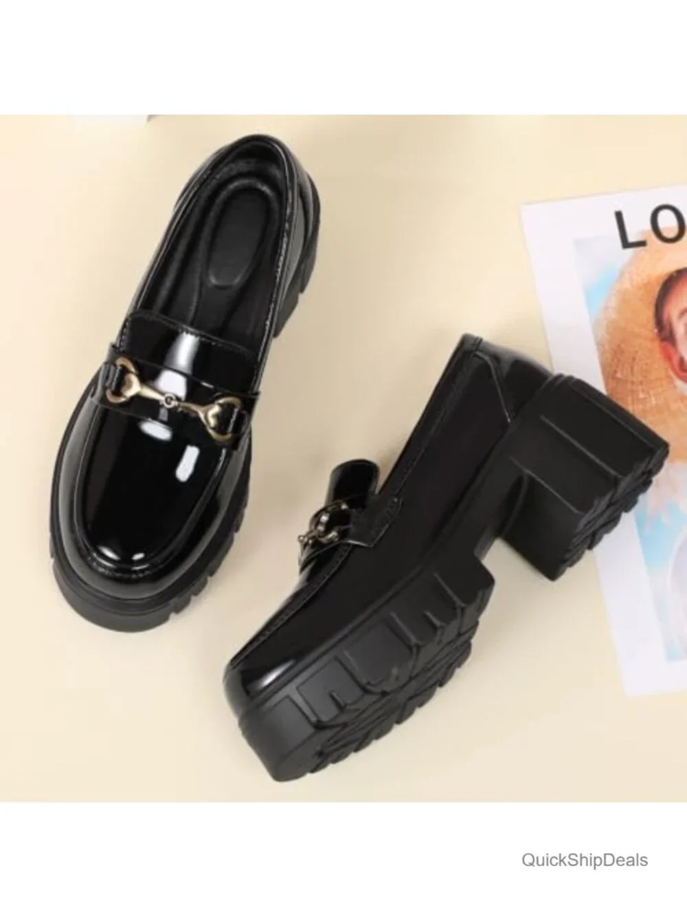Chunky Platform Loafers for Women Leather Slip-On Round Toe